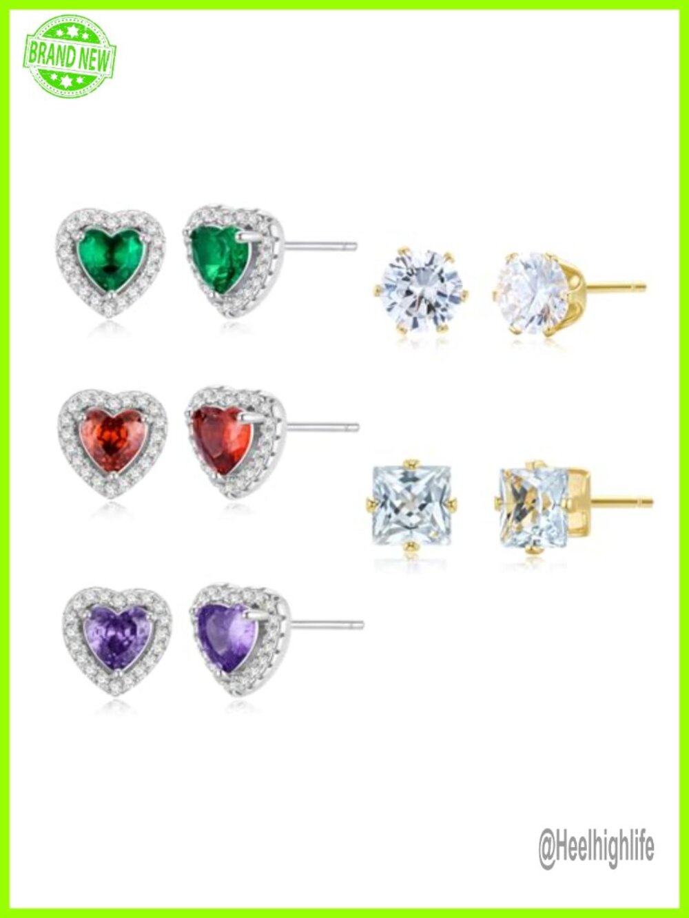 Cubic Zirconia Stud Earrings Set Hypoallergenic 5 Pairs Heart Dainty Gift for